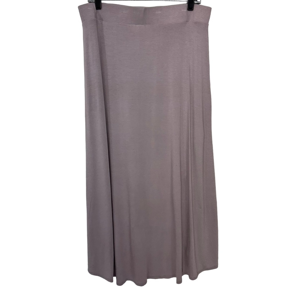 LOGO Maxi Skirt Sz L Asymmetrical Plum Stretch Waistband Tulip Hem Modal knit - Picture 2 of 12